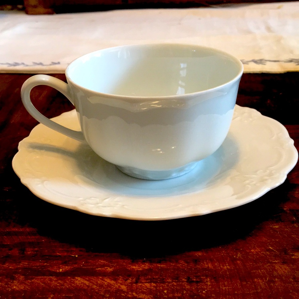 Vintage Baronesse white pattern cup and saucer EUC